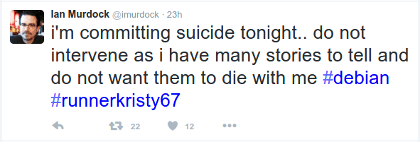 Ian Murdock Suicide tweets