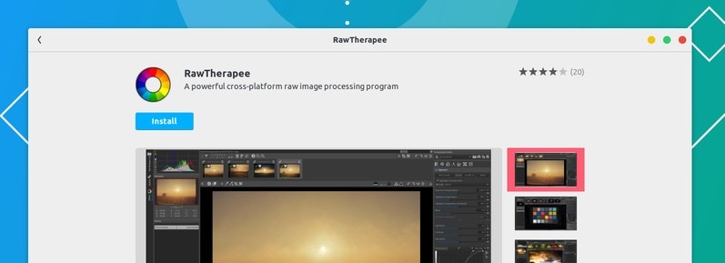 Install RawTherapee in Ubuntu via Software Center