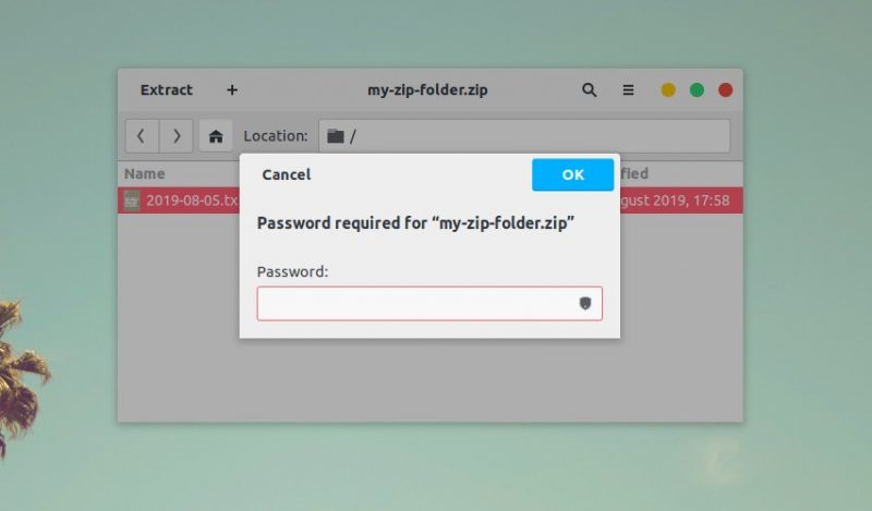 Password Protected Zip file in Ubuntu
