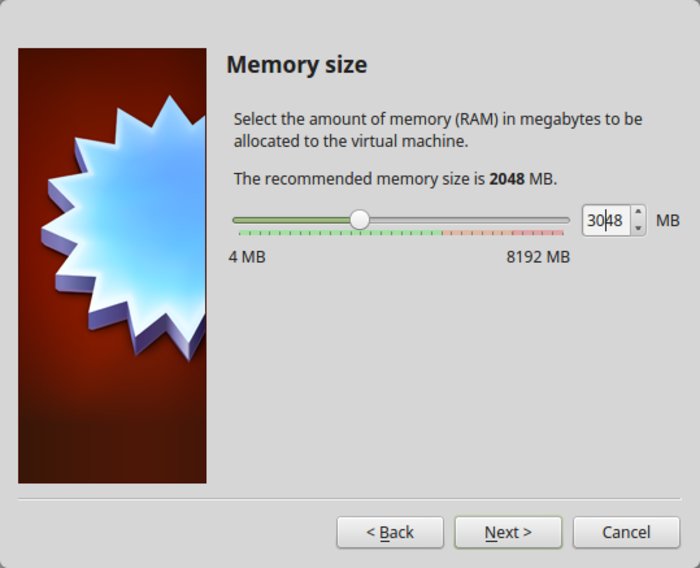 Choose RAm size for Windows virtualbox