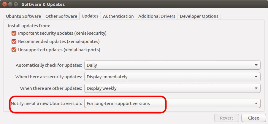 Ubuntu 16.04 software settings