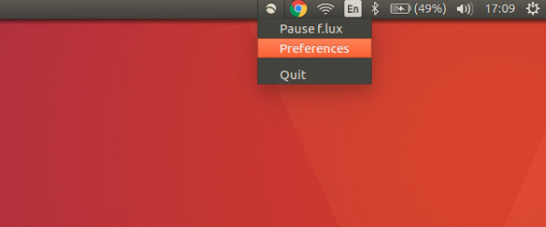 Pause f.lux settings in Ubuntu