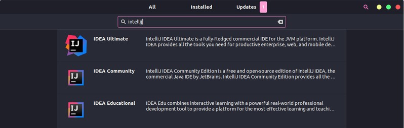 Installing IntelliJ IDEA is available in Ubuntu via the Software Center