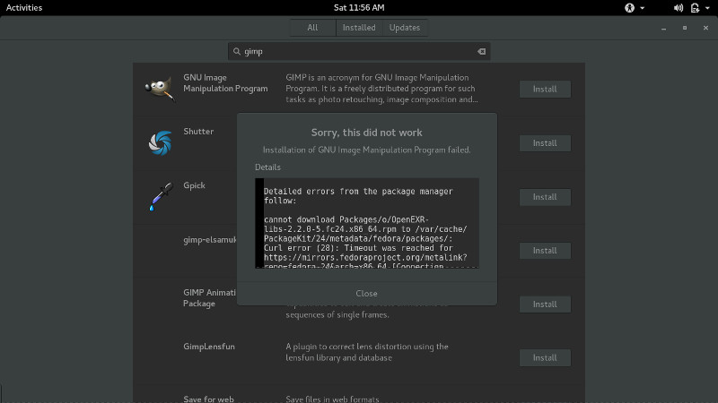 Error message in Gnome Software Center