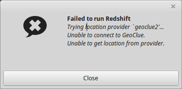 Redshift failed to start in Linux Mint 18