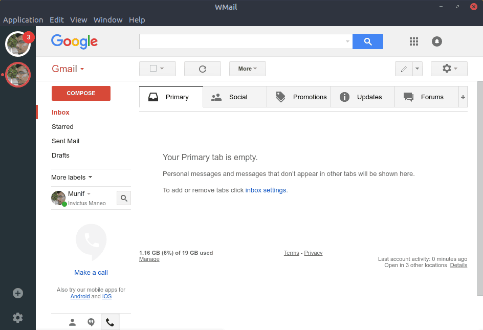 WMail with Gmail account