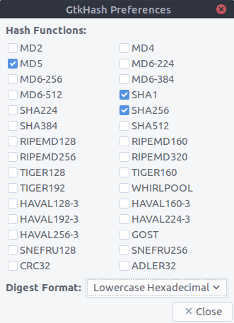 GtkHash supported Checksum Algorithms