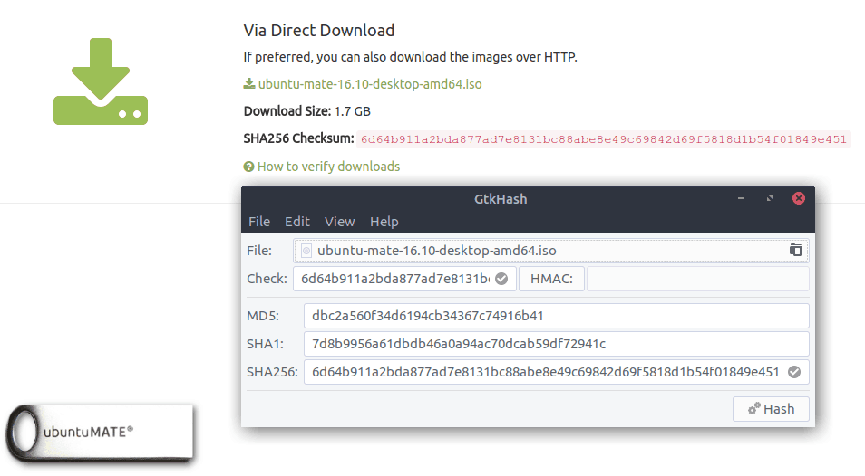 GtkHash with UbuntuMATE iso