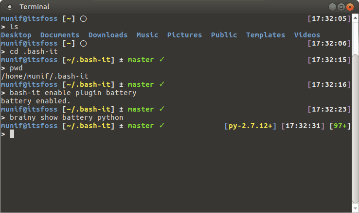 Terminal with Bash-it & Brainy theme