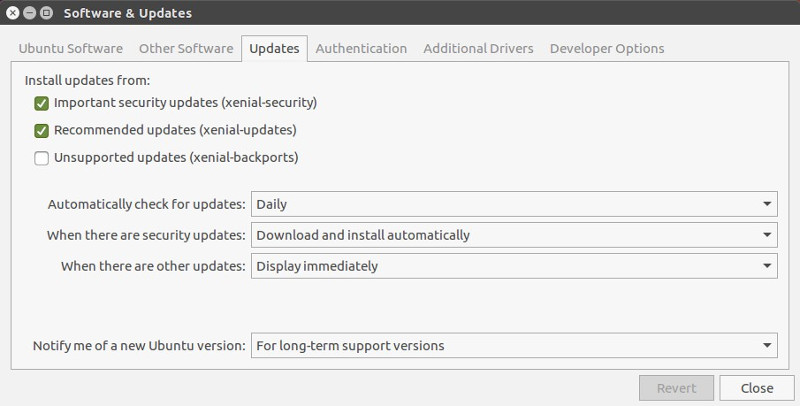 Linux software updates - why linux is better than windows. A screenshot of Ubuntu Software and Updates application