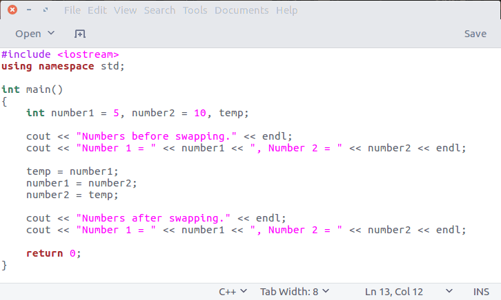 Sample C++ program in Ubuntu Linux