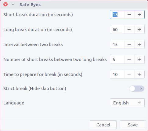 SafeEyes settings