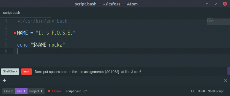 Atom with Linter-ShellCheck