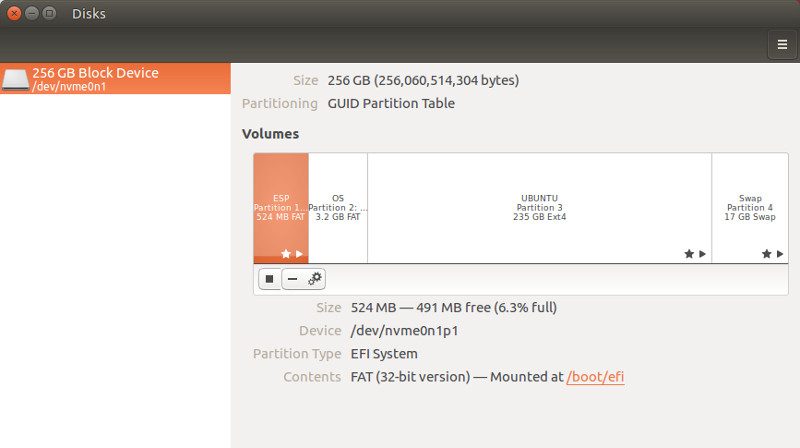 Dell XPS 13 Ubuntu edition disk partition