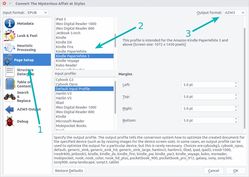 Convert pdf to kindle format in Linux