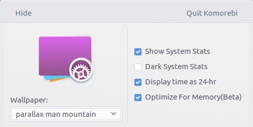 Access Komorebi live wallpapers settings in Ubuntu