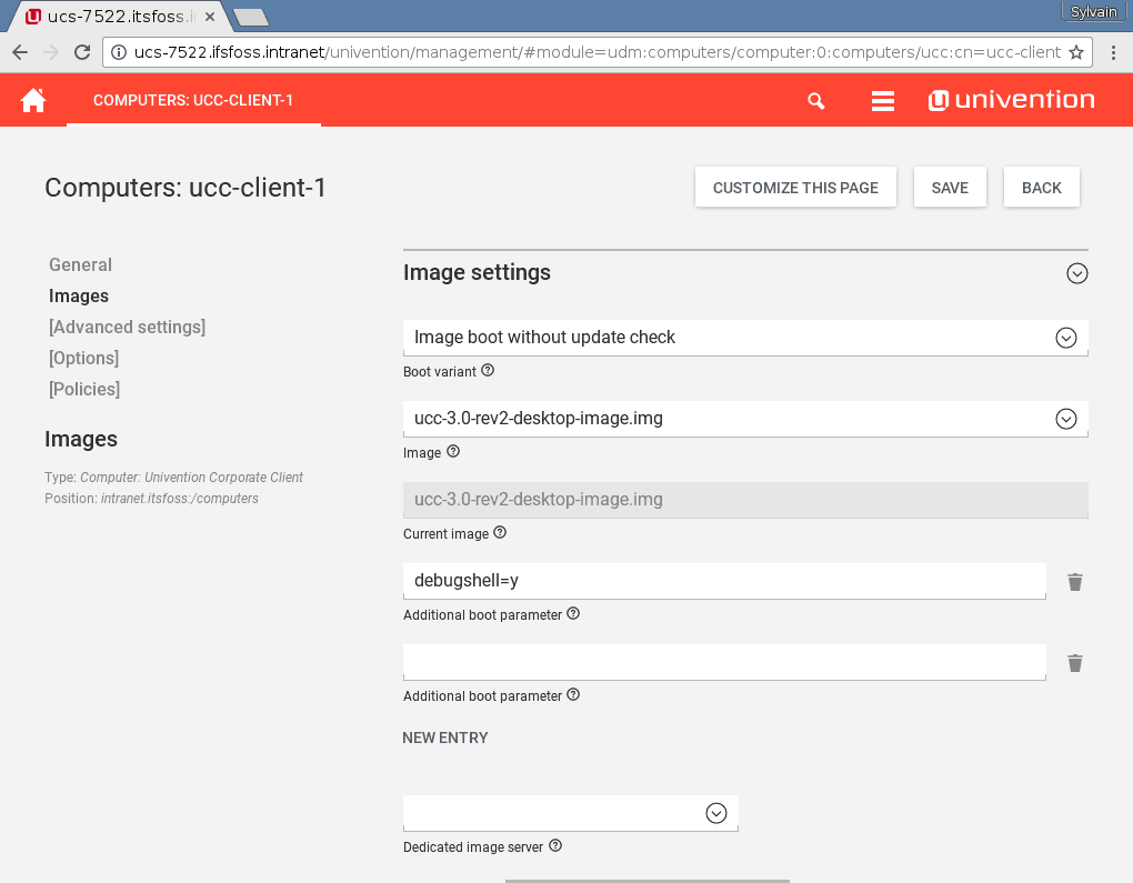 Image management setup for UCC clients