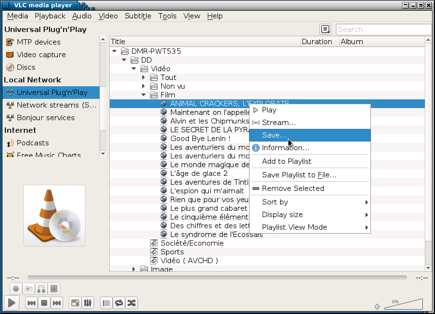 Saving a video from an UPnP device to your hard drive