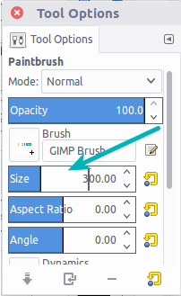 Change the size of brush to add a watermark in GIMP