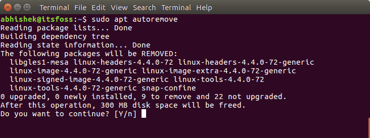 Free up space with autoremove command
