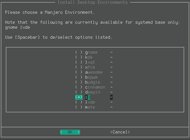 Choose desktop environment while installing Manjaro Linux with Manjaro Architect