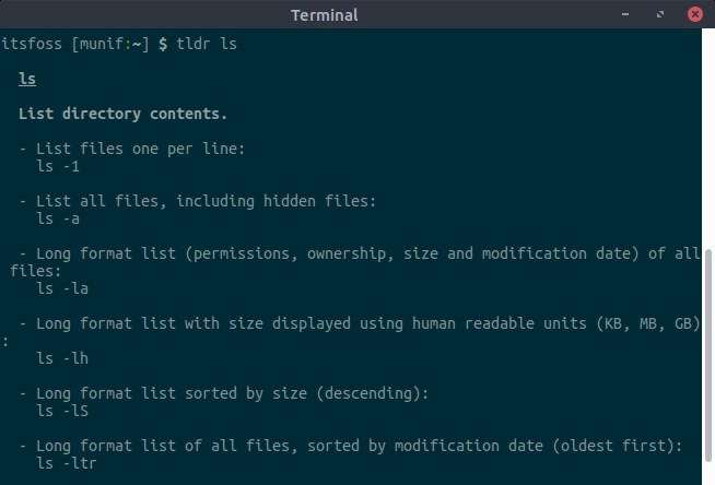 tldr ls - Output