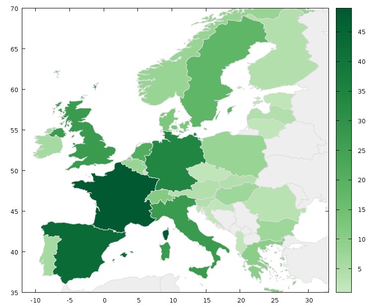 eGovernance news publications on the OSOR per country for the 2015-2017 years