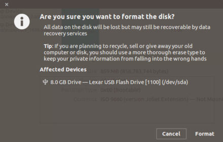 [Solved] Can't Format USB Disk in Ubuntu because of Error Formatting Volume