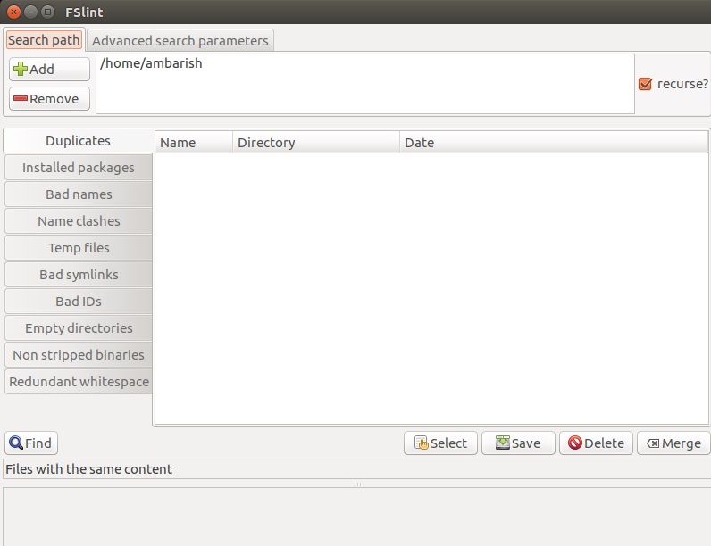 Use FSlint tool find duplicate files in Linux