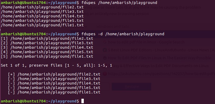 fdupes command line tool to find duplicate files in Ubuntu Linux