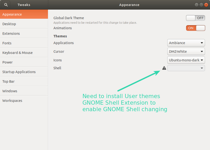 Enable GNOME Shell change