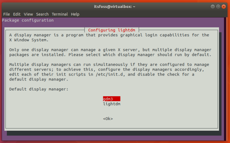 Choose display manager while installing Xfce on Ubuntu