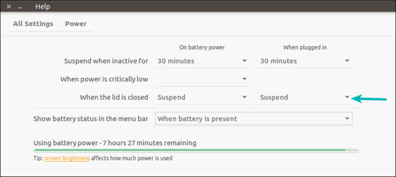 Ubuntu power settings