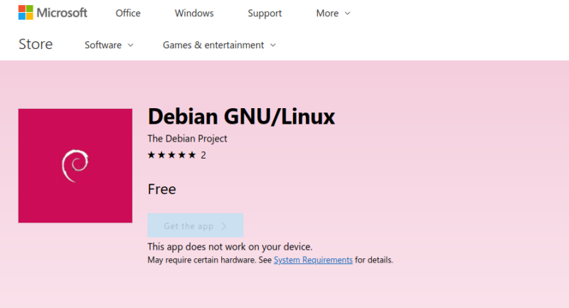 Debian available on Microsoft Store