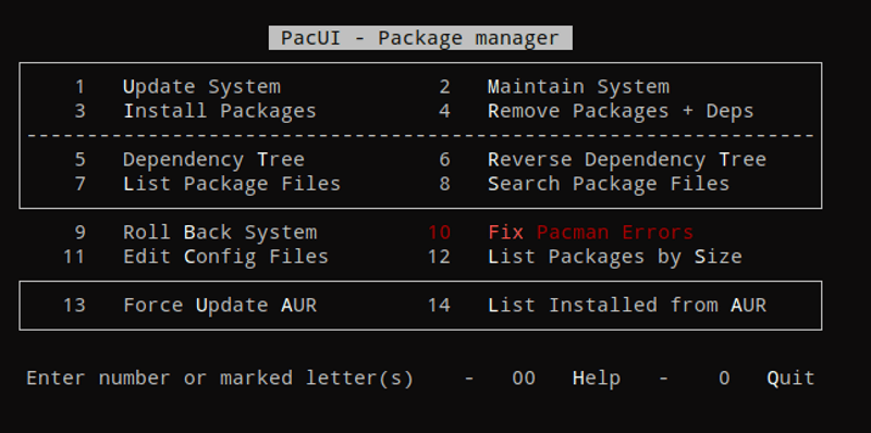 PacUI in Arch Linux