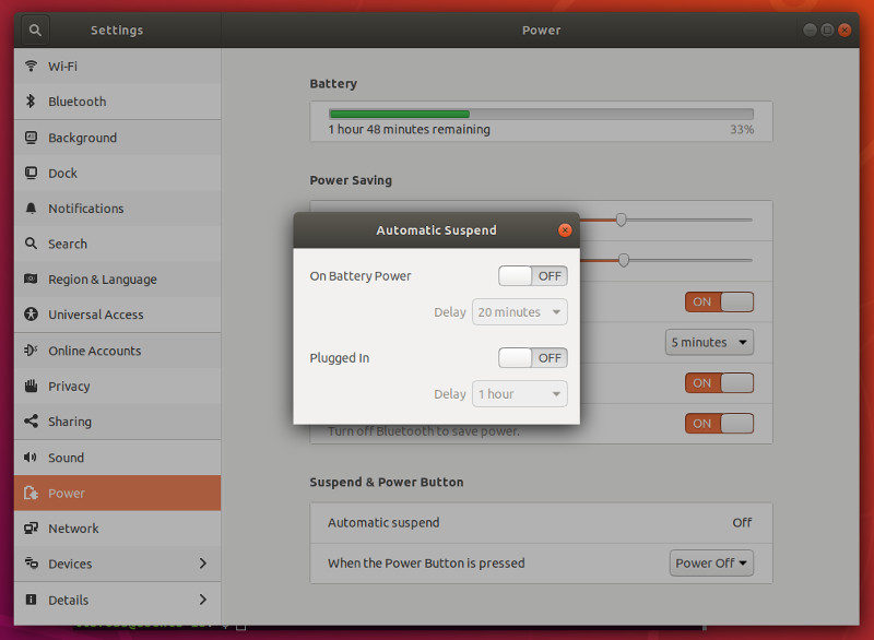 Disable automatic suspend in Ubuntu 18.04