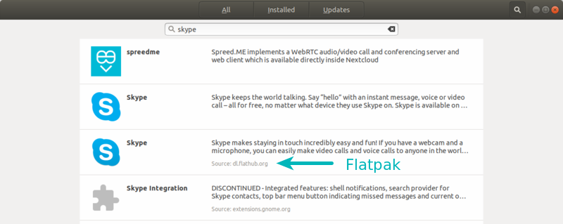 Flatpak applications in Ubuntu Software Center