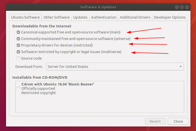 Setting repositories in Ubuntu 18.04