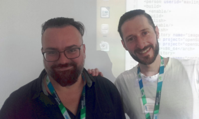 Frank (left) and Wolfgang after their OBS workshop at openSUSE conference 2018