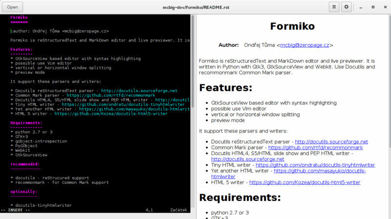 Formiko rstructuredtext and markdown editor