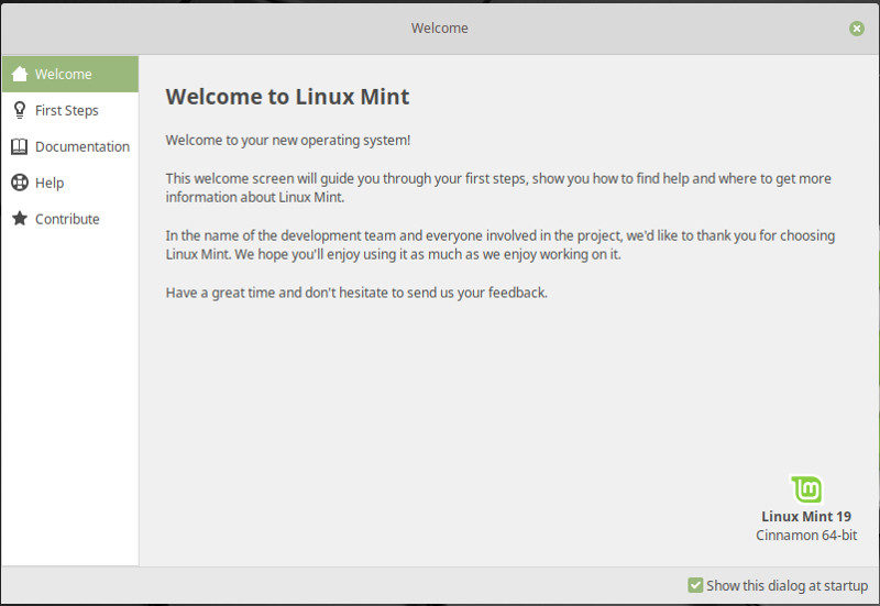 New Welcome Screen in Linux Mint 19