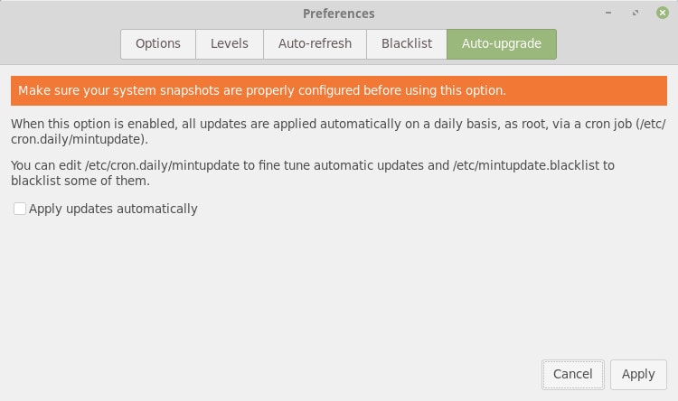 Automatic updates in Linux Mint 19