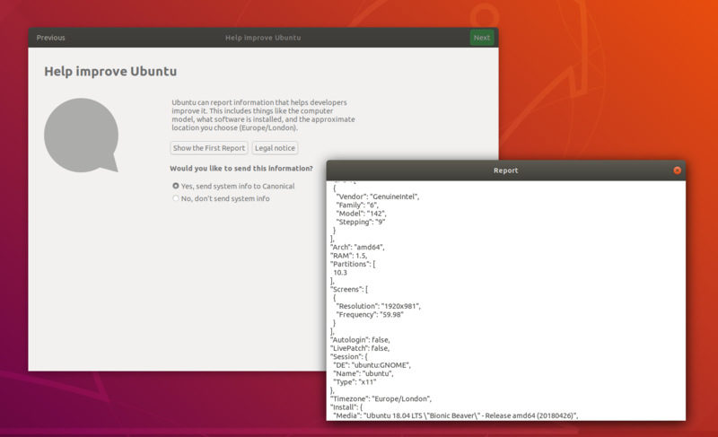 Ubuntu Data Collection at Welcome Screen