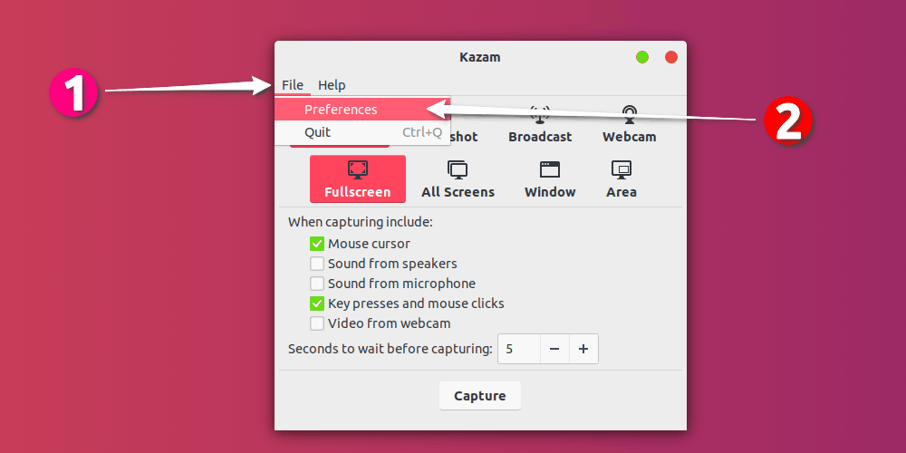 Accessing Kazam preferences