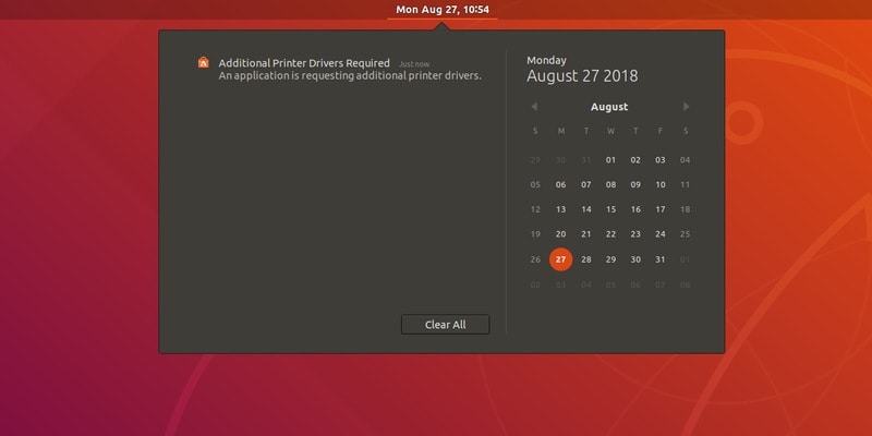 Notification Tray Ubuntu 18.04 GNOME