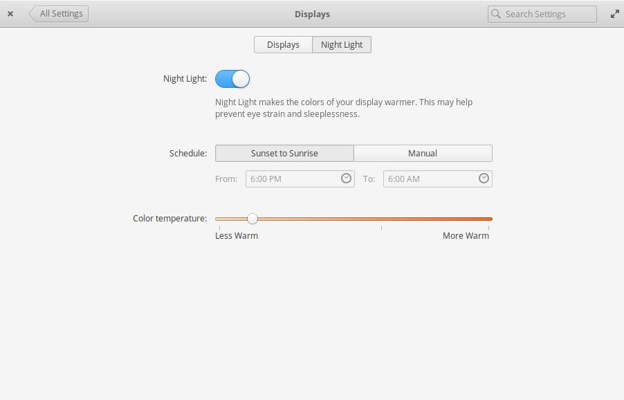 Night Light in elementary OS Juno