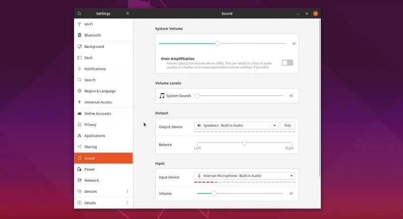 New sound setting in Ubuntu 19.04