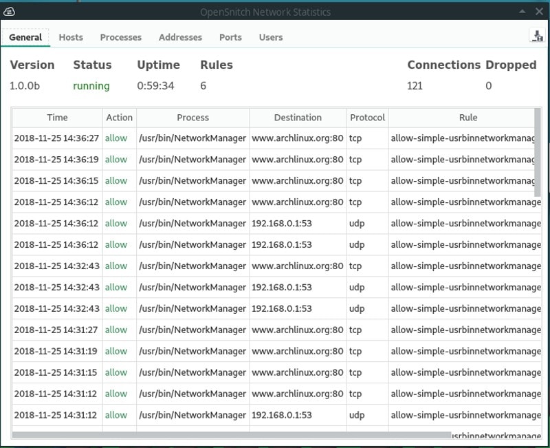 OpenSnitch firewall interface