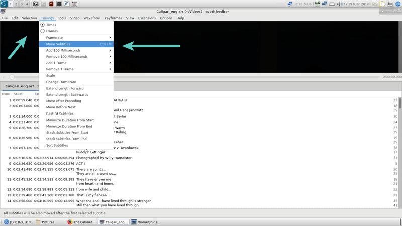 Move subtitles using Subtitle Editor on Linux