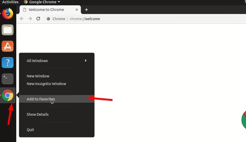 Add chrome to the launcher in Ubuntu